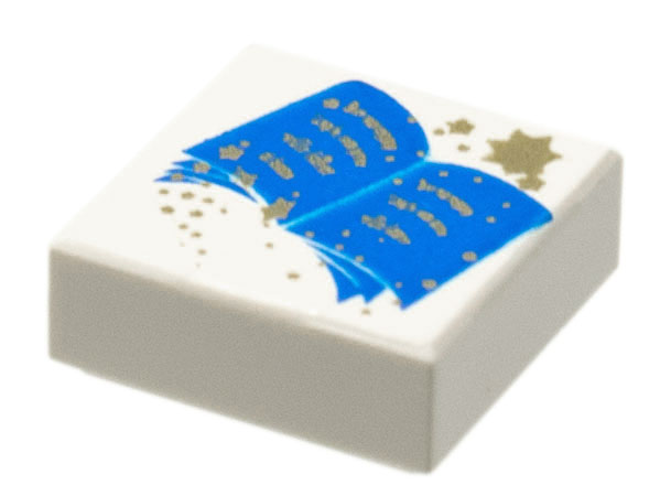 LEGO 3070px8 - Tegel 1 x 1 met blauw open boek en gouden sterren patroon