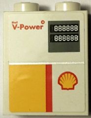 LEGO 3245cpb031 - Steen 1 x 2 x 2 met Inside Stud Holder met Shell-logo en 'Shell V-Power' patroon (Sticker) - Set 40195