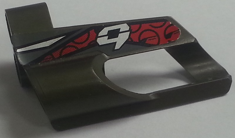 LEGO 32528pb08 - Technic, Panel Fairing # 6 Small Short, Large Hole, Side B with Silver Number 9, Red and Black Pattern (Sticker) - Set 8354