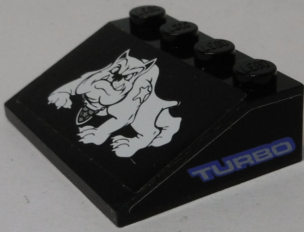 LEGO 3297pb048 - Helling 33 3 x 4 met Bulldog (Pit Bull) en 'TURBO' aan beide kanten patroon (stickers) - Set 8182
