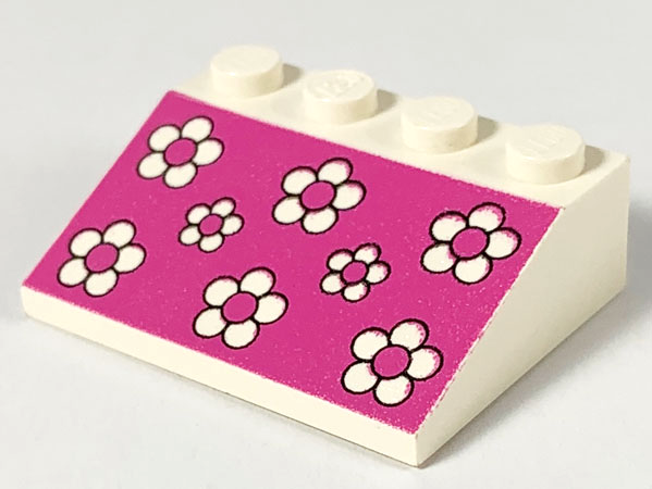 LEGO 3297px10 - Helling 33 3 x 4 met zwarte bloemomlijningen op donkerroze achtergrondpatroon