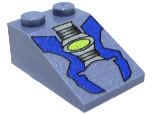LEGO 3298px5 - Slope 33 3 x 2 with Blue and Light Gray Machinery Parts with Neon Green Oval Pattern