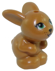 LEGO 34050pb01 - Bunny / Rabbit, Friends Style, Sitting with Green Eyes, Black Nose and Mouth, and Bright Pink Tongue Pattern