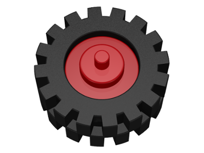 LEGO 3464c02 - Klein wielcentrum met stub axles (Pulley Wheel) met zwarte band 15mm D. x 6mm Offset Tread Small (3464 / 3641)