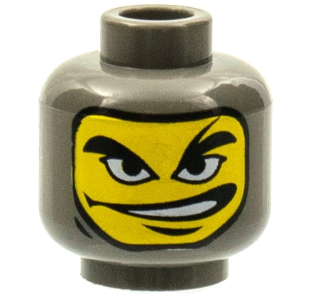 LEGO 3626pb0166 - Minifigure, Head Balaclava with Yellow Face, Thick Black Eyebrows, Chin Dimple, Wide Open Mouth Smile to Side with Teeth Pattern