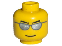 LEGO 3626pb0193 - Minifiguur hoofd met zwarte rechte wenkbrauwen, donker blauwgrijze zonnebril met zilveren glazen, grijns patroon