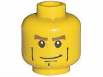 LEGO 3626pb0204 - Minifiguur hoofd met roodbruine dikke wenkbrauwen, zwarte wangstrepen en kinputje, grijns patroon