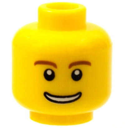 LEGO 3626pb0273 - Minifiguur hoofd met roodbruine wenkbrauwen, dunne grijns met tanden, zwarte ogen met witte pupillen patroon