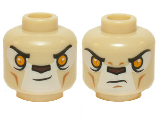 LEGO 3626pb1224 - Minifigure, Head Dual Sided Alien Chima Lion with Orange Eyes and Dark Brown Nose, Neutral / Stern Pattern