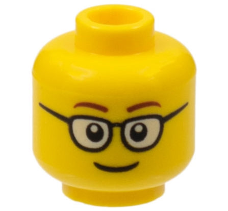 LEGO 3626pb1507 - Minifiguur hoofd met ronde bril, dunne bruine wenkbrauwen en glimlach