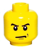 LEGO 3626px302 - Minifiguur hoofd mannelijk met boze wenkbrauwen en frons, zwarte kin en kuiltjes linkerwang patroon