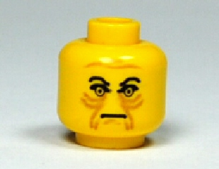 LEGO 3626px34 - Minifigure, Head Male Angry Black Eyebrows, Brown Wrinkles Pattern
