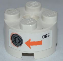LEGO 3941pb11 - Brick, Round 2 x 2 with Axle Hole with Filler Cap, Orange Arrow and Black 'GAS' Pattern (Sticker) - Set 8958