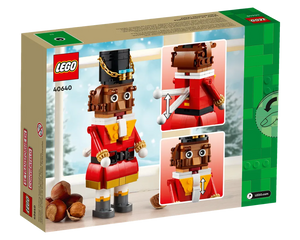 Back of LEGO 40640 Nutcracker box featuring the built brick-built figure, with close-ups of its mouth movement.
