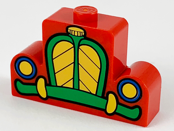LEGO 4088px6 - Aangepaste steen 1 x 4 x 2 met Center Stud Top en gele, groene en blauwe autogrille, koplampen en bumperpatroon
