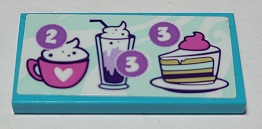 LEGO 87079pb0887 - Tegel 2 x 4 met Menu met Nummer 2 en 3 en Mok, Milkshake en Taart Patroon (Sticker) - Set 41336