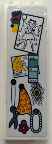 LEGO 2454pb211 - Steen 1 x 2 x 5 met schaar, ketting, bloem, stofstalen en schetsen patroon (sticker) - Set 41341