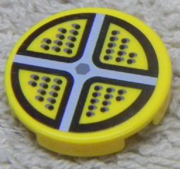 LEGO 4150pb156 - Tile, Round 2 x 2 with Gray Cross and Black Points Pattern (Sticker) - Set 5973