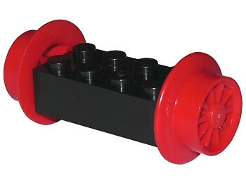 LEGO 4180c04 - Brick, Modified 2 x 4 with Red Wheels, Train Spoked Small (23mm D.) and Red Pins (4180 / wheel3 / 2344)