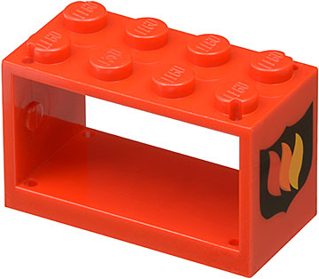 LEGO 4209p02 - Spoelhouder 2 x 4 x 2 met Fire Logo Badge Patroon aan beide uiteinden