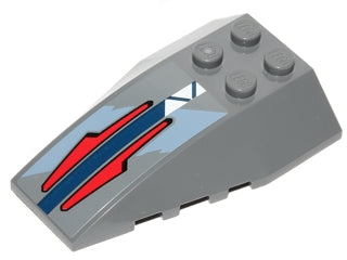 LEGO 43712pb047 - Wig 6 x 4 Drievoudig Gebogen met Rode Pijlen, Blauwe Streep en Witte Driehoeken Patroon (Sticker) - Set 75041