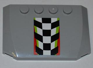 LEGO 52031pb041 - Wig 4 x 6 x 2/3 Drievoudig gebogen met ruitpatroon en rode en lime rand (Sticker) - Set 4433