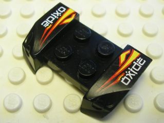 LEGO 44674pb10 - Vehicle, Mudguard 2 x 4 with Headlights Overhang with Stylized White 'oxide' and Red and Yellow Flames Pattern on Both Sides (Stickers) - Set 8681