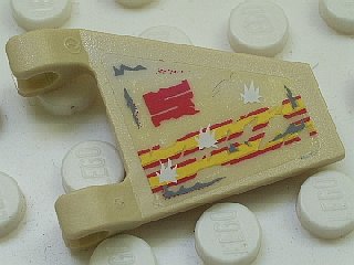 LEGO 44676pb005 - Vlag 2 x 2 Trapezium met Gele en Rode Strepen, Blokletter S, Witte Kogelgaten Patroon aan Beide Zijden (Stickers) - Set 5980