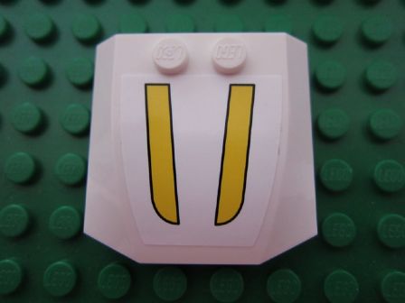 LEGO 45677pb045 - Wig 4 x 4 x 2/3 Drievoudig Gebogen met Twee Gele Strepen Patroon (Sticker) - Set 3178