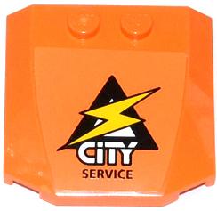 LEGO 45677pb072 - Wig 4 x 4 x 2/3 Drievoudig Gebogen met Bliksemschicht, 'CITY' en 'SERVICE' Patroon (Sticker) - Set 60054