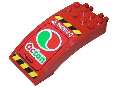 LEGO 46413pb003 - Voorruit 8 x 4 x 2 Gebogen met Vergrendelende Dual 2 Fingers met Octan Logo, Zwart en Geel Gevaarstrepen Patroon (Sticker) - Set 7244