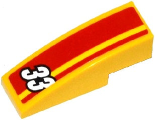 LEGO 50950pb080 - Helling, gebogen 3 x 1 met wit '33' en rode strepen patroon (sticker) - Set 60082