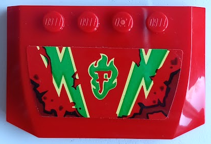 LEGO 52031pb186 - Wig 4 x 6 x 2/3 Drievoudig gebogen met hoofdletter F, olievlekken, felgroen en fel lichtgeel bliksempatroon (sticker) - Set 70421