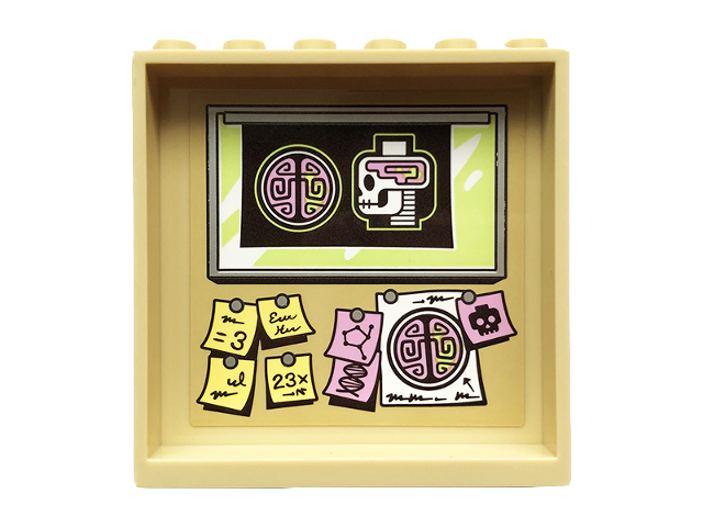 LEGO 59349pb171 - Panel 1 x 6 x 5 with Minifigure Head and Brain X-Ray and Pinned Sticky Notes Pattern on Inside (Sticker) - Set 70418