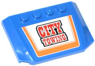 LEGO 52031pb071 - Wig 4 x 6 x 2/3 Drievoudig Gebogen met Rood 'CITY TOWING' in Oranje Randpatroon (Sticker) - Set 60056