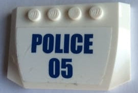 LEGO 52031pb157 - Wig 4 x 6 x 2/3 Drievoudig Gebogen met Blauwe 'POLICE' en '05' op Achtergrondpatroon (Sticker) - Set 60140