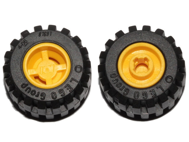 LEGO 6014bc05 - Wheel 11mm D. x 12mm, Hole Notched for Wheels Holder Pin with Tire 21mm D. x 12mm - Offset Tread Small Wide, Band Around Center of Tread (6014b / 87697)