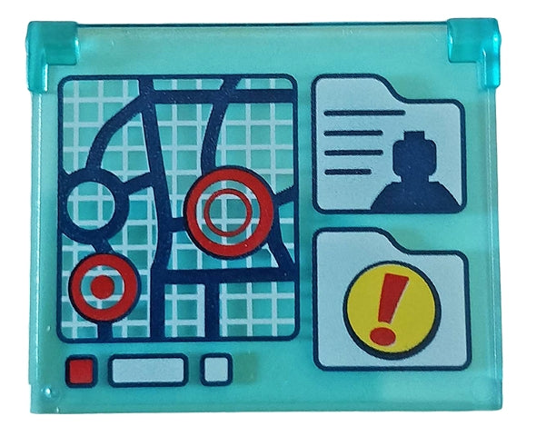 LEGO 60603pb003 - Glas voor raam 1 x 4 x 3 - Opening met kaart, minifiguur silhouet en uitroepteken patroon