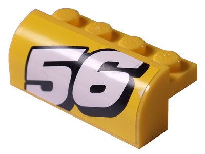 LEGO 6081pb018L - Helling, gebogen 2 x 4 x 1 1/3 met 4 verzonken studs met wit nummer 56 patroon model linkerkant (sticker) - Set 8183