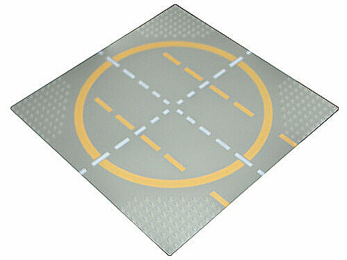 LEGO 6099pb01 - Basisplaat, Weg 32 x 32 9-Stud Landingsplatform met Gele Cirkel, 1-Richtings Lijnen, Gele Lijnen Niet Rakend aan Cirkel Patroon