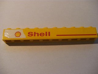 LEGO 6111pb005L - Brick 1 x 10 with Red Line and 'Shell' Text and Logo Left Pattern (Sticker) - Set 1252