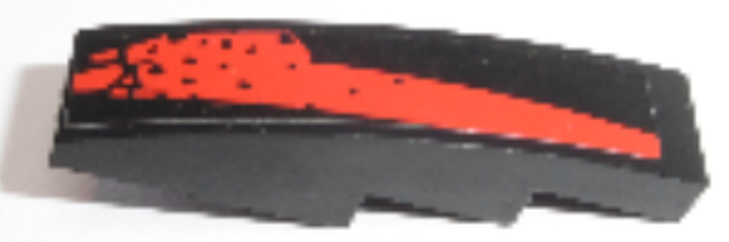 LEGO 61678pb127L - Slope, Curved 4 x 1 with Red Stripe with Splotches Pattern Model Left Side (Sticker) - Set 8864