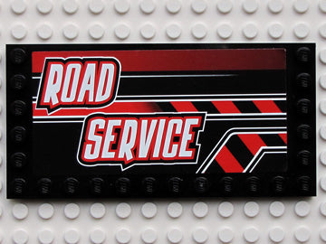 LEGO 6178pb002L - Aangepaste tegel 6 x 12 met studs aan de zijkanten met wit 'ROAD SERVICE' en rode strepen patroon model linkerkant (sticker) - Set 8285