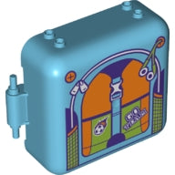 LEGO 64462pb08 - Container, Box 3 x 8 x 6 2/3 halve voorkant met rugzak, koptelefoon, rits, vlammende voetbal en 'GO TEAM' patroon