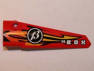 LEGO 64681pb010 - Technic, Panel Fairing # 5 Long Smooth, Side A with Orange and Yellow Flames, '13' and 'V8 BOX' Pattern (Sticker) - Set 8864
