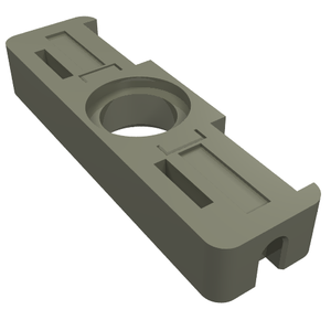 Grey LEGO Technic Flex Cable End Double (6642) with a central circular hole and two rectangular slots.