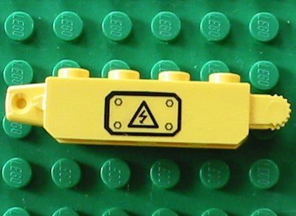 LEGO 30387pb001La - Hinge Brick 1 x 4 Locking with Black Electricity Danger Sign on Transparent Background Pattern Model Left Side (Sticker) - Set 7248 Hinge brick with 9 teeth.