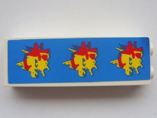 LEGO 2454pb037 - Steen 1 x 2 x 5 met 3 rode Aziatische karakters op gele spatten en blauwe achtergrond patroon (Sticker) - Set 8161