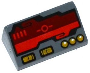 LEGO 85984pb077 - Slope 30 1 x 2 x 2/3 with Dark Red Horizon Screen and Gold Switches and Buttons Pattern