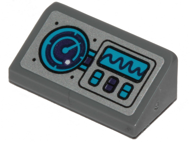 LEGO 85984pb258 - Helling 30 1 x 2 x 2/3 met Dark Azure en Dark Purple Sonar, Graph en Buttons Patroon (Sticker) - Set 70433